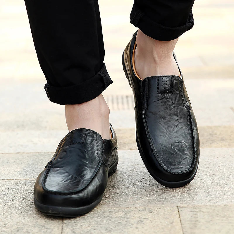 New large size men's leather shoes 100% cowhide fashion thick sole leisure sports business casual shoes men sneakers bean shoes