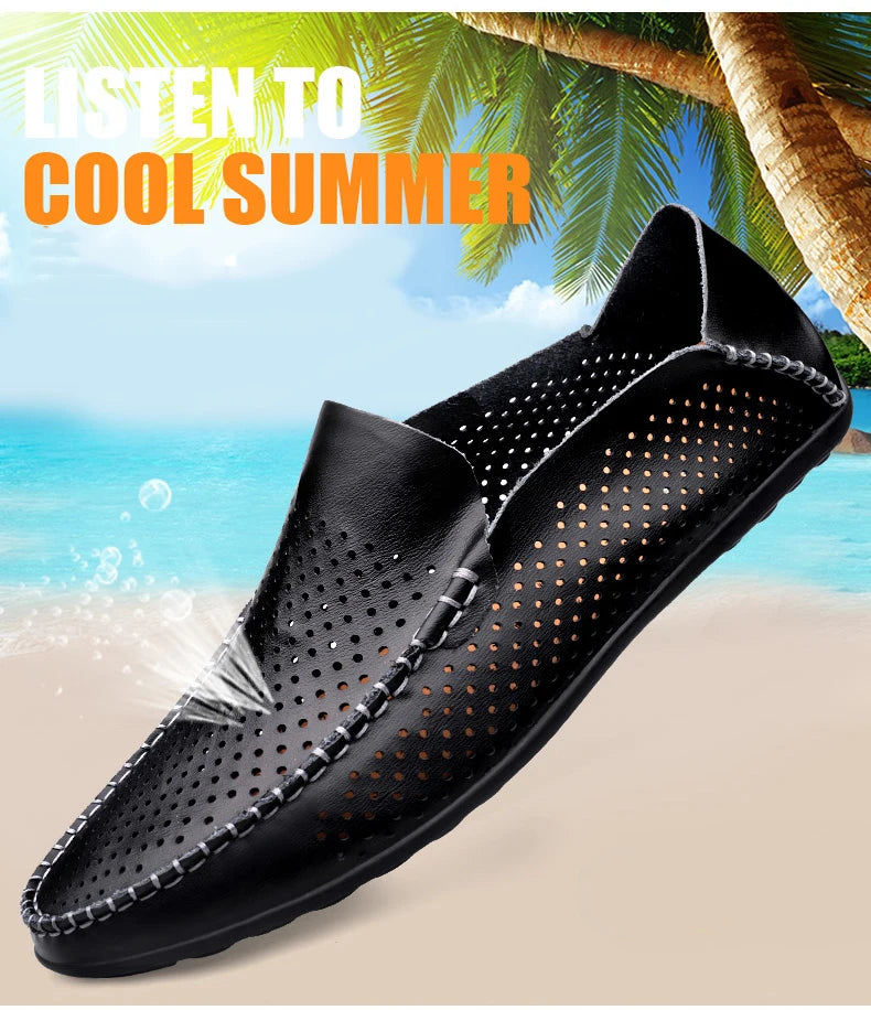 Summer Genuine Leather Shoes Men Comfortable Mesh Men Loafers Casual Shoes Men Flats Hot Sale Driving Shoes Moccasins Plus Size