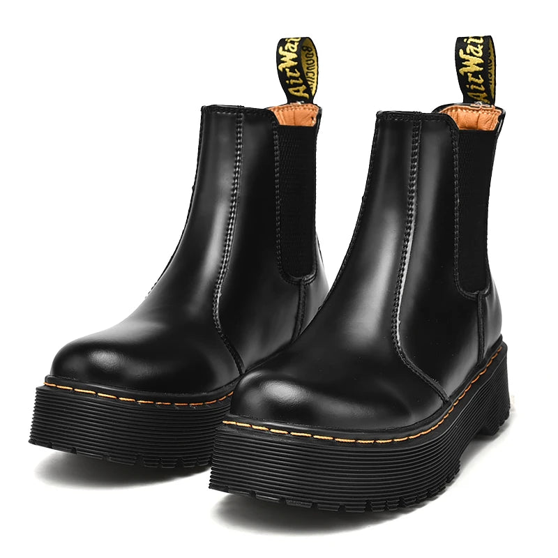 Women Retro Leather Chelsea High-Top Boots