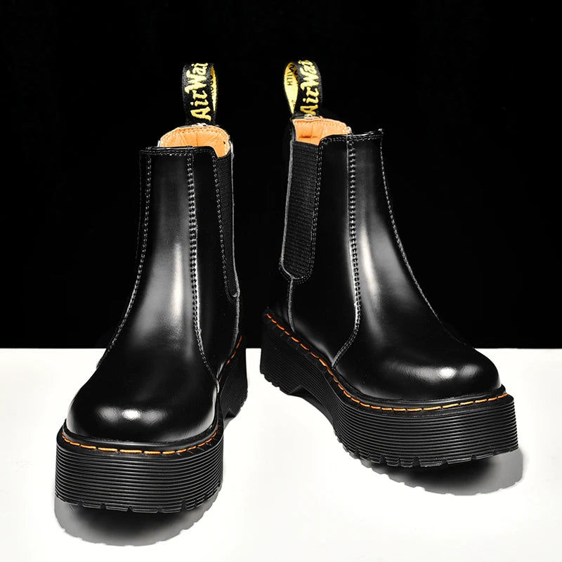 Women Retro Leather Chelsea High-Top Boots