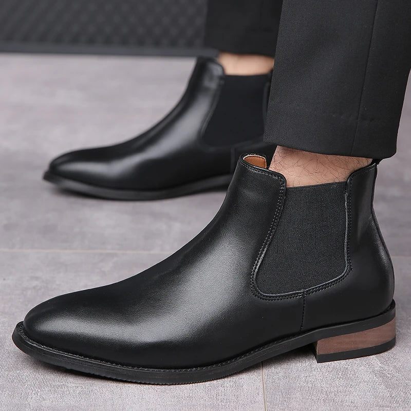 New Arrival Male Chelsea Boots Casual Slip on Business Boots Fashion Cowboy Men's Ankle Boots High Top Leisure Walking Footwear