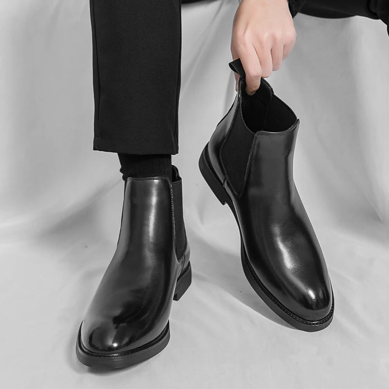 Men's Chelsea Boots Casual Ankle Boots Slip on Leather Walking Shoes for Men Fashion Winter Boots 2025 New Non-Slip Casual Shoes