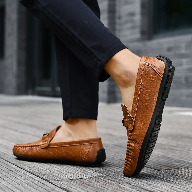 YRZL Mens Loafers PU Leather Slip On Driving Shoes Lightweight Comfortable Casual Shoes Large Size Non Slip Soft Sole Shoes