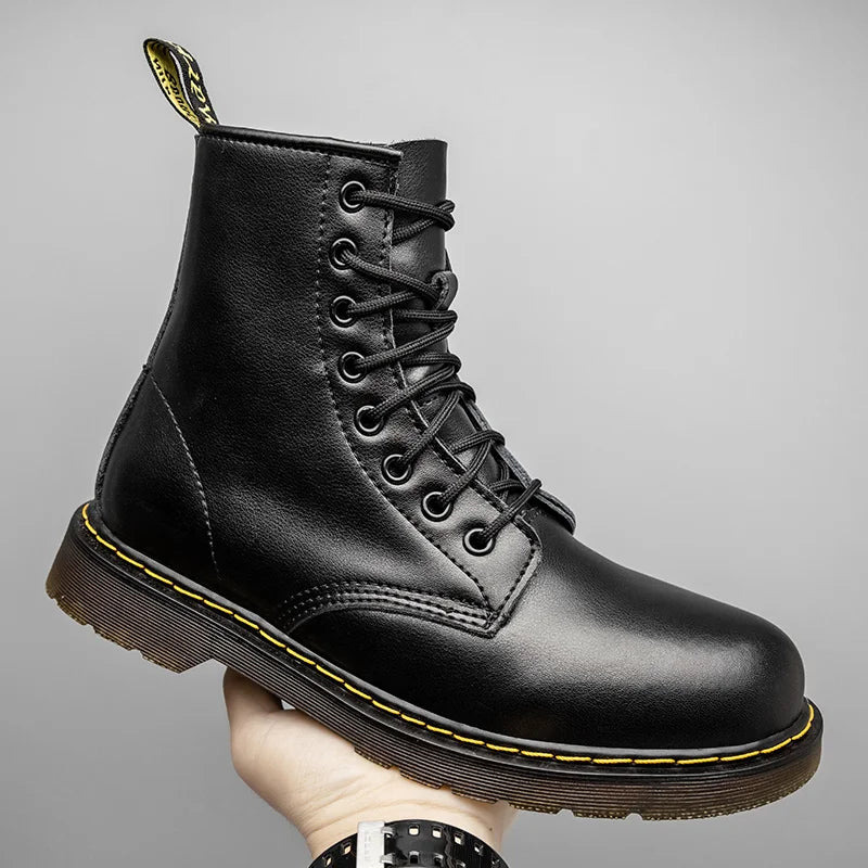 Men's high-top boots, high-quality women's leather shoes, outdoor 8-hole sports shoes, men's lace-up ankle boots, couple 35-48