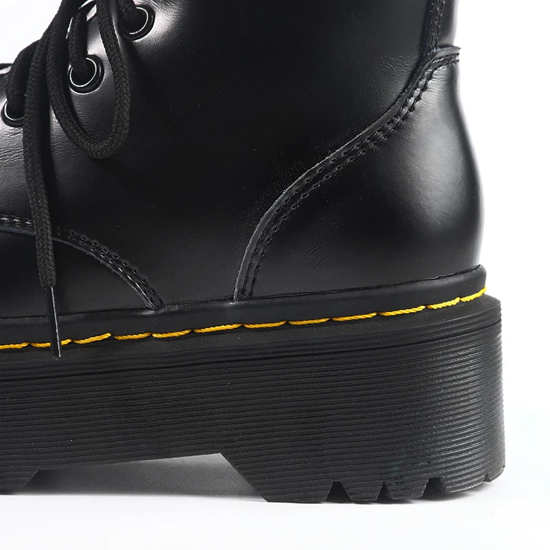 British Punk Style 8-Hole Motorcycle Boots: 2-Way Wear Chunky Platform with Front Zipper - Fashion Unisex All-Season Boots for