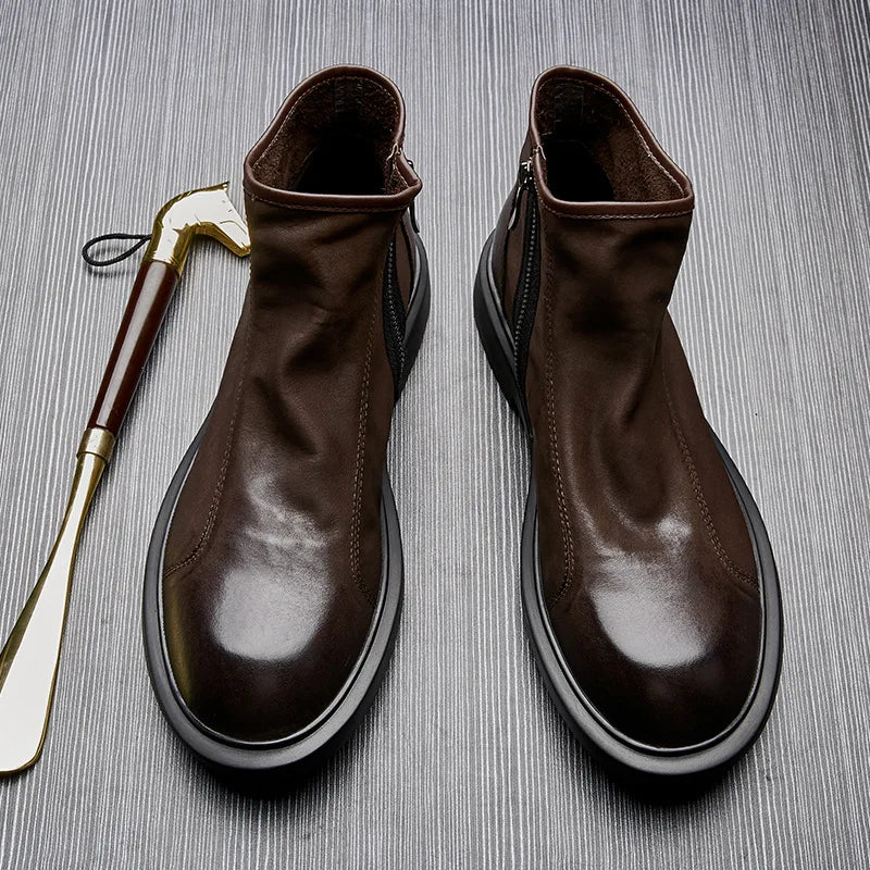 Warm Mens Genuine Leather Boots Retro British Trend Luxury Handmade Quality 2024 Winter Black Cow Suede Wedding Party Shoes Man