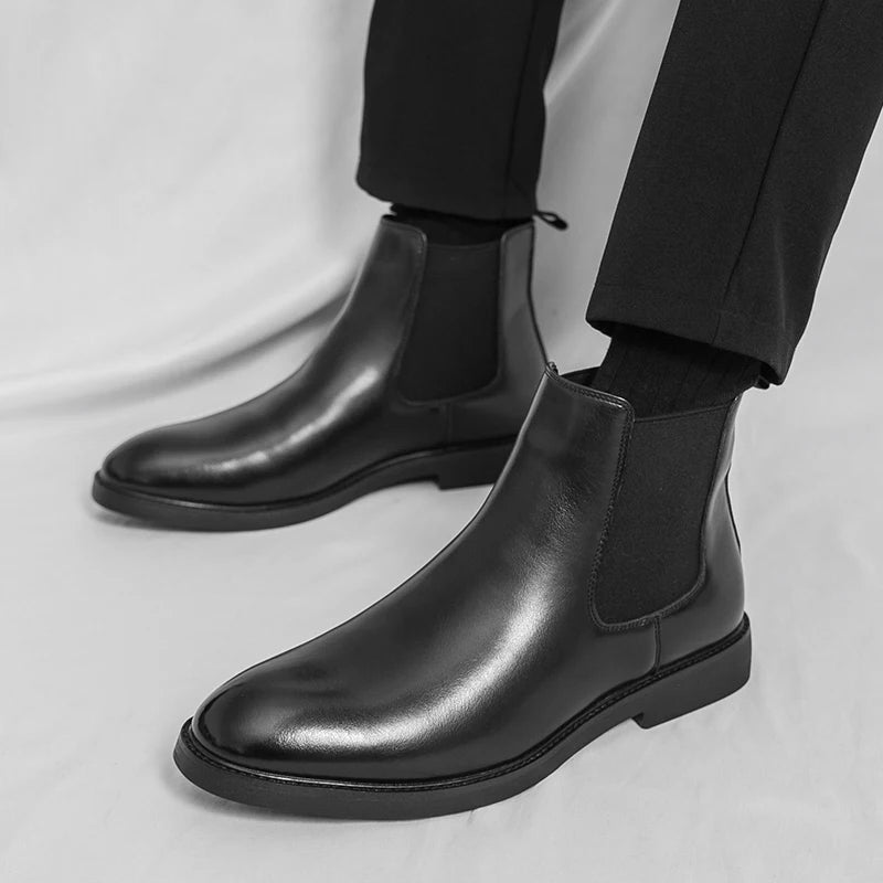Men's Chelsea Boots Casual Ankle Boots Slip on Leather Walking Shoes for Men Fashion Winter Boots 2025 New Non-Slip Casual Shoes