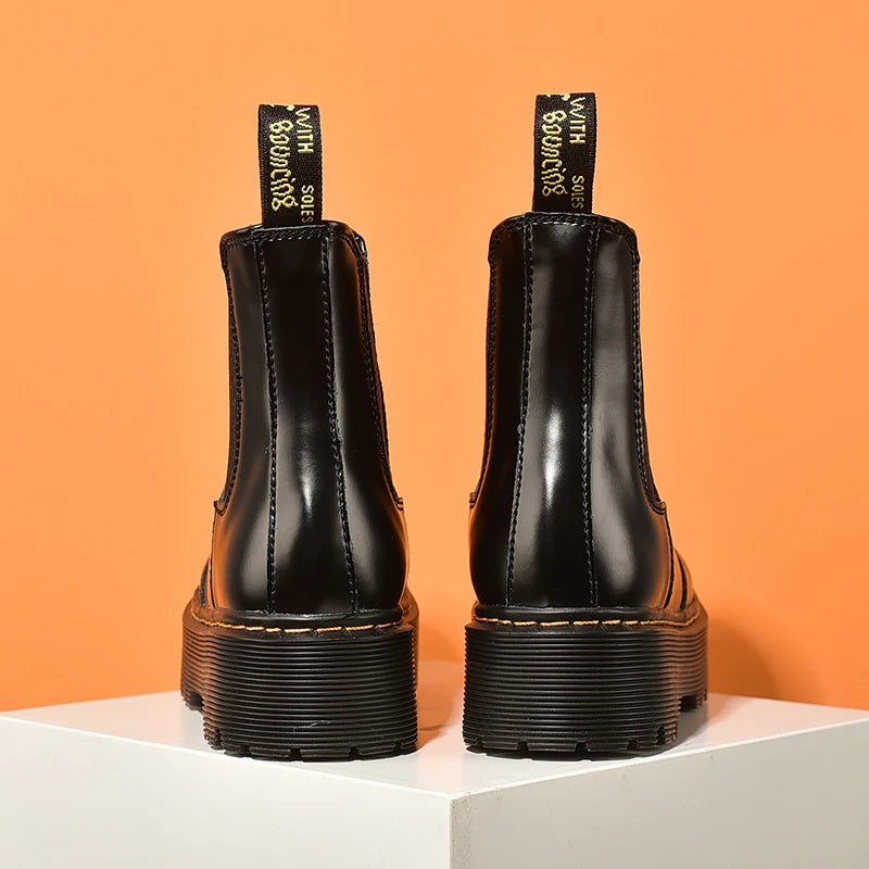 Women Retro Leather Chelsea High-Top Boots