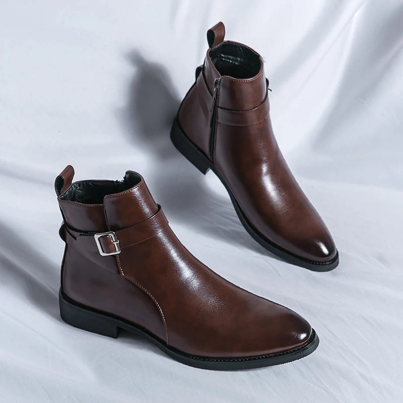 Fashionable Simple Atmospheric Leather Boots Business and Leisure Chelsea Men's Boots Leather Soft Versatile High Top Men Shoes