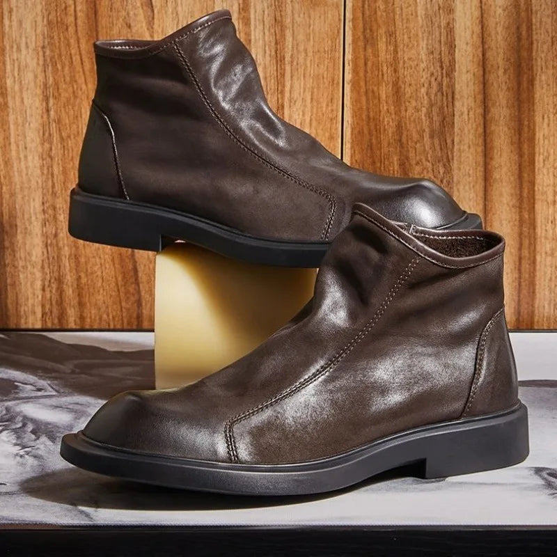 Man's Retro Leather Chelsea High-Top Boots
