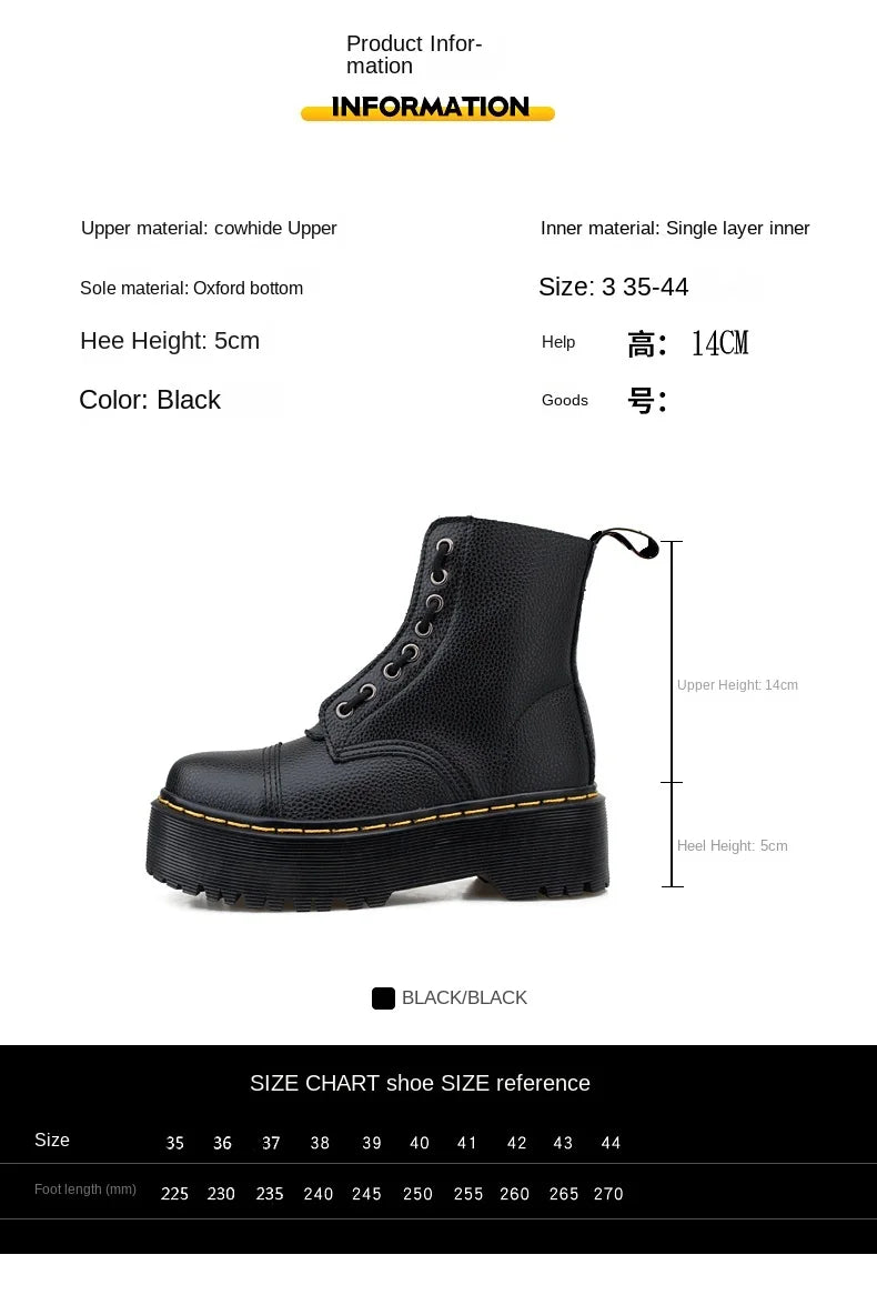 British Punk Style 8-Hole Motorcycle Boots: 2-Way Wear Chunky Platform with Front Zipper - Fashion Unisex All-Season Boots for
