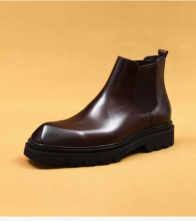Retro Mens Genuine Leather Boots Luxury Quality Handmade British Trend Platform Ankle Fashion Black Chelsea Business Shoes Man