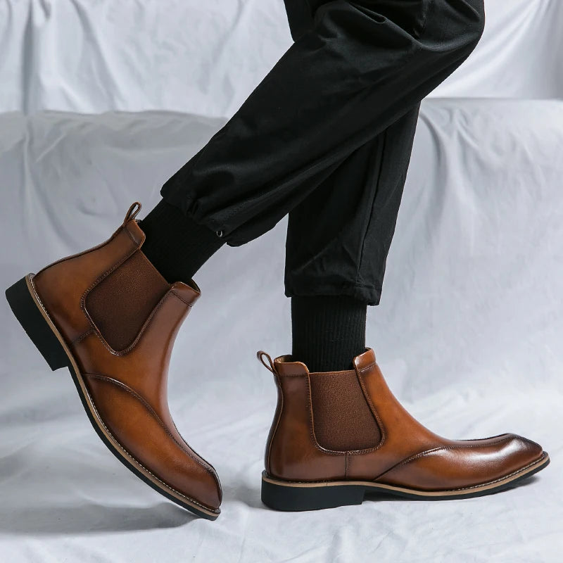 Men's high top leather boots anti slip outdoor leisure motorcycle men's shoes