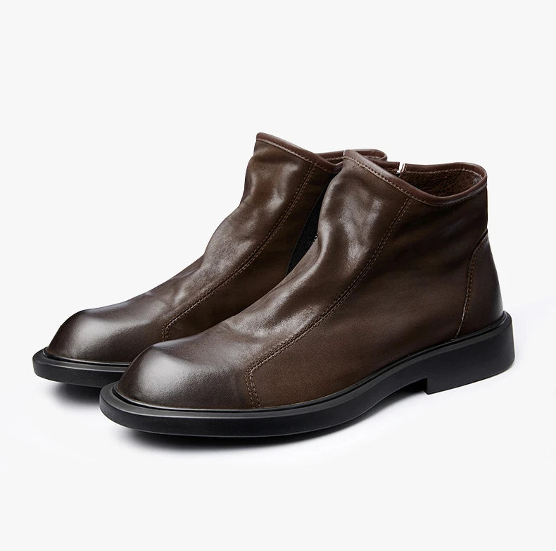 Warm Mens Genuine Leather Boots Retro British Trend Luxury Handmade Quality 2024 Winter Black Cow Suede Wedding Party Shoes Man