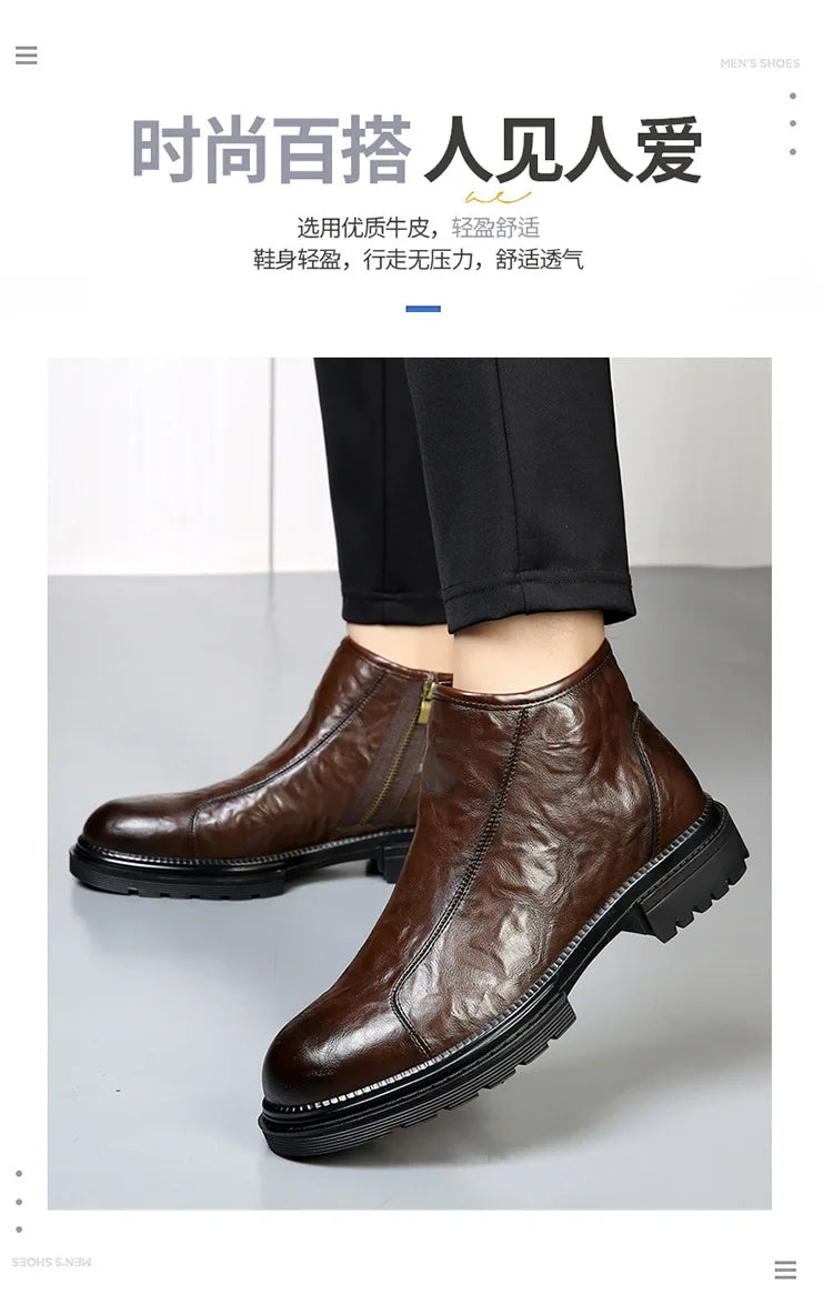 Genuine Leather side-zip Chelsea Boots for Men