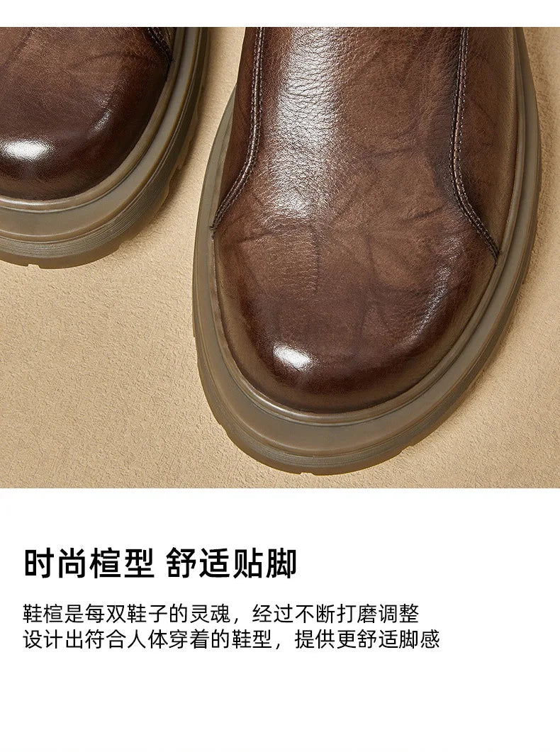 Combat Boots Chelsea Boots Men Desert Boots Men High Quality Genuine Leather Autumn Winter British Retro Men Shoes Cowhide