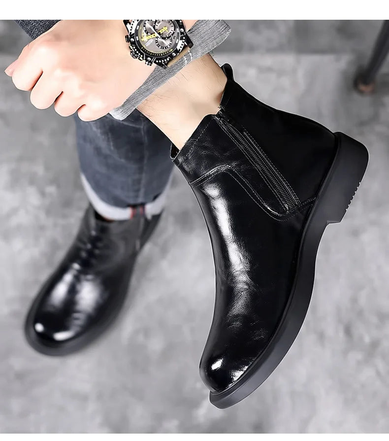 men fashion wedding party dress chelsea boots black brown original leather shoes cowboy autumn winter boot platform ankle botas