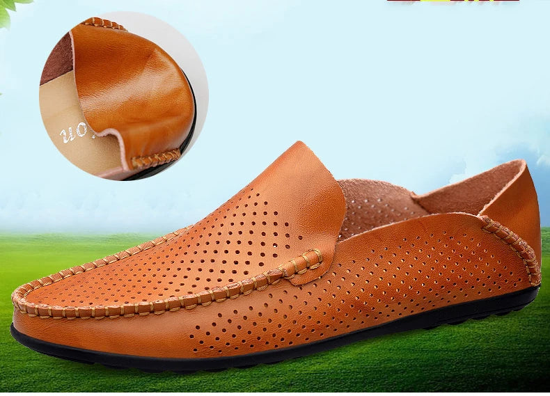 Summer Genuine Leather Shoes Men Comfortable Mesh Men Loafers Casual Shoes Men Flats Hot Sale Driving Shoes Moccasins Plus Size