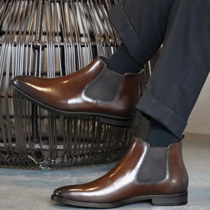 Men's Chelsea Boots Retro Ankle Boot Handmade Leather Boot High Top Casual Boots for Men Classic Business Dress Boots Botas2025