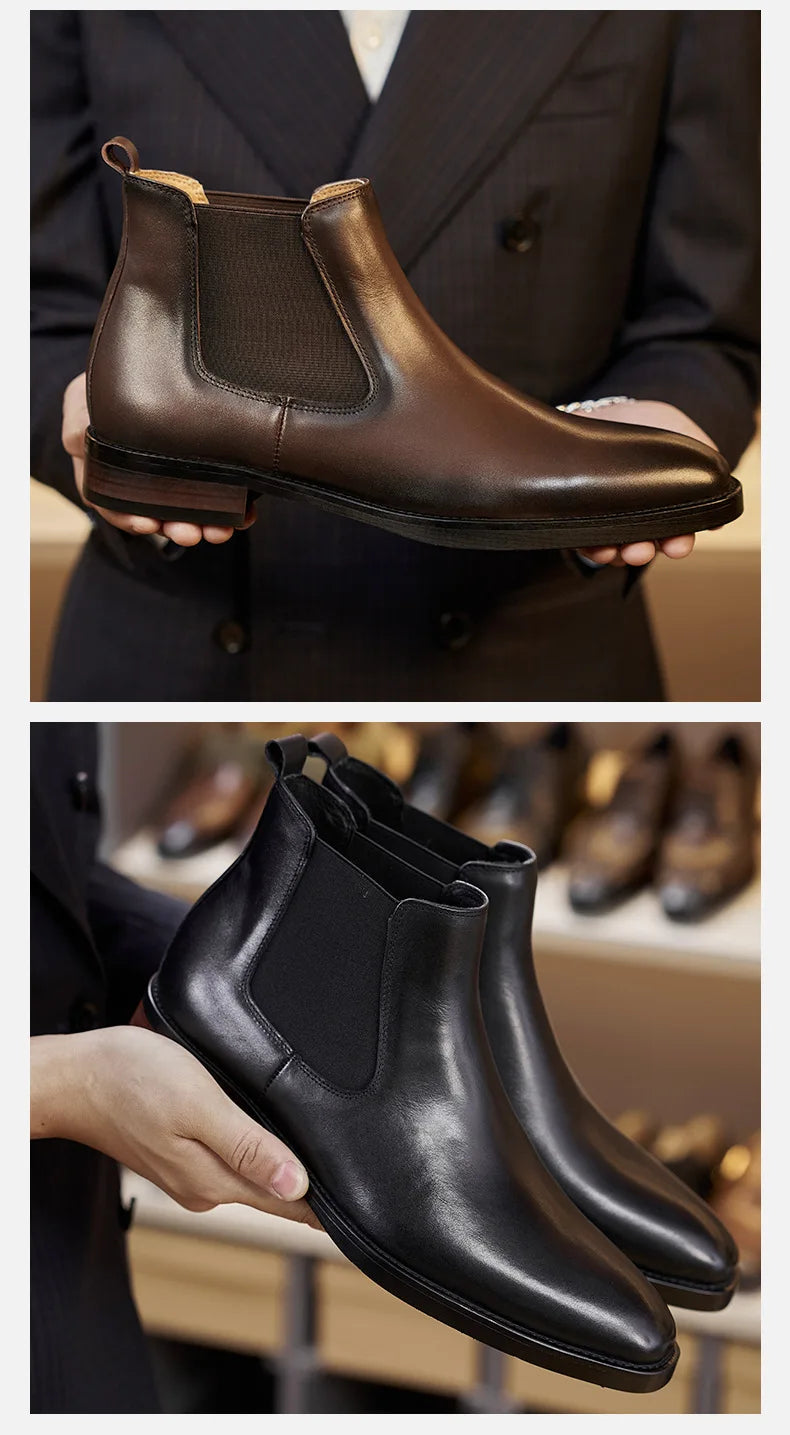 Retro Elegant Mens Chelsea Boots Luxury Genuine Leather Handmade Comfortable Quality British Style Ankle Wedding Party Shoes Man