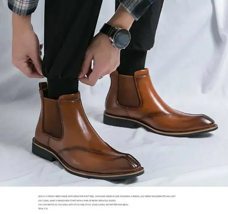 New Brown Chelsea Boots for Men Ankle Business Square Toe Slip-On Mens Boots  Size 38-45