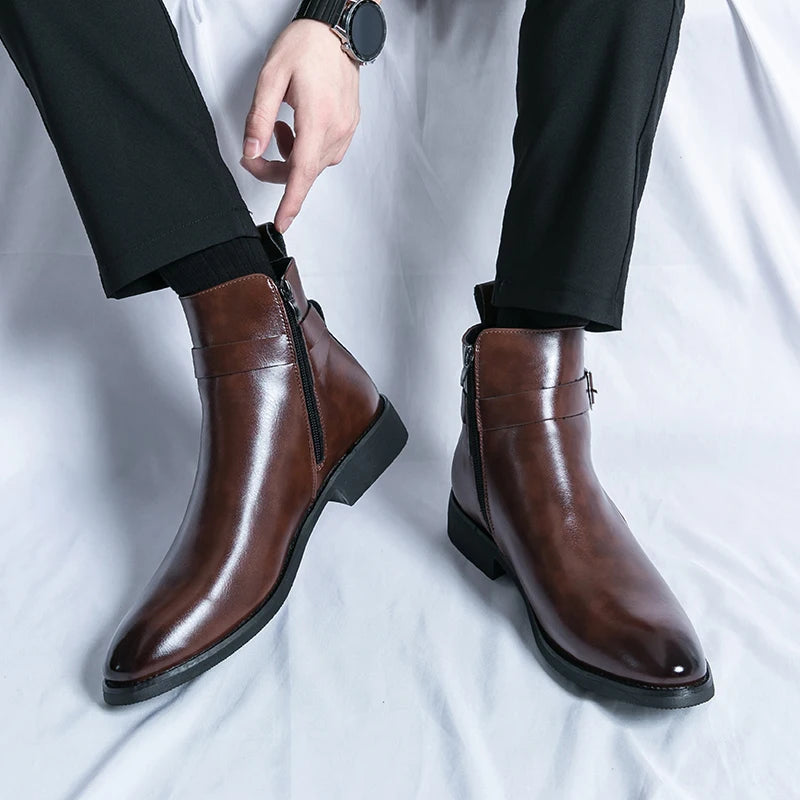 Fashionable Simple Atmospheric Leather Boots Business and Leisure Chelsea Men's Boots Leather Soft Versatile High Top Men Shoes