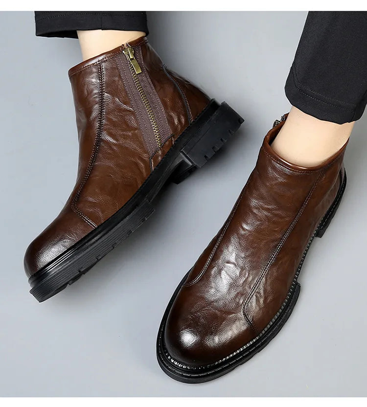 Genuine Leather side-zip Chelsea Boots for Men