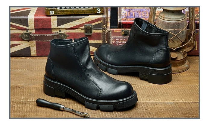 British fashion mens shoes black chelsea boots platform genuine leather boot autumn winter ankle botas