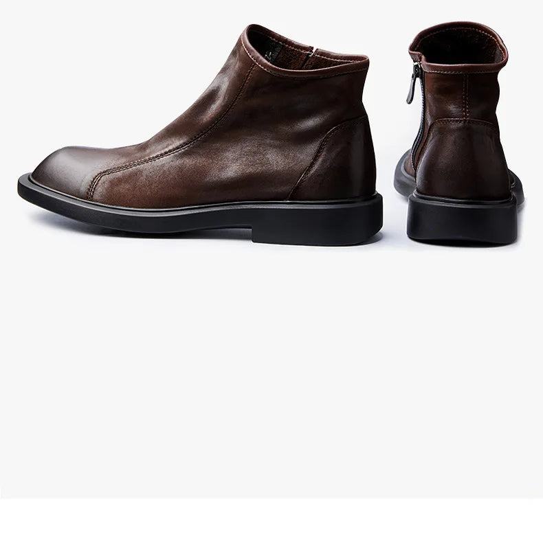Warm Mens Genuine Leather Boots Retro British Trend Luxury Handmade Quality 2024 Winter Black Cow Suede Wedding Party Shoes Man