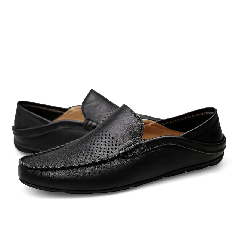 Leather Moccasins, Breathable Slip on Boat Shoes for Men