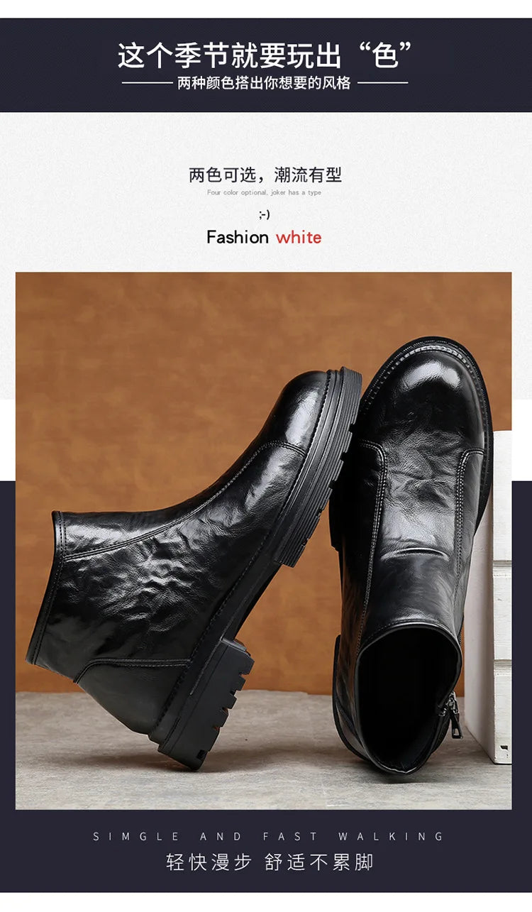 Genuine Leather side-zip Chelsea Boots for Men
