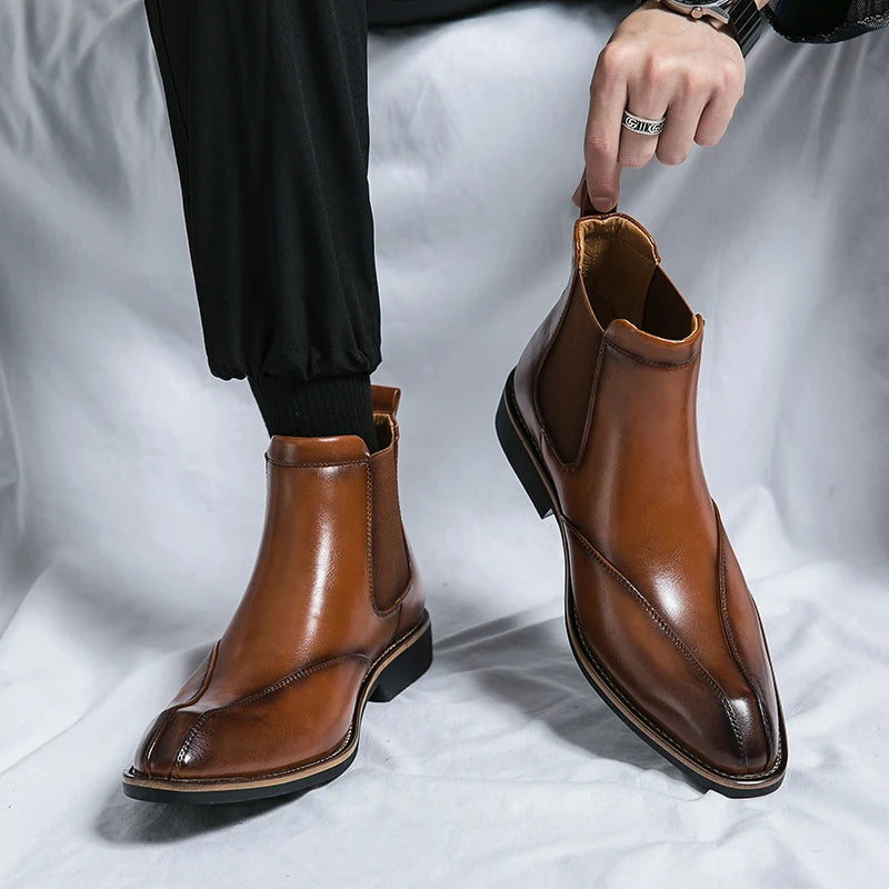 Men's high top leather boots anti slip outdoor leisure motorcycle men's shoes