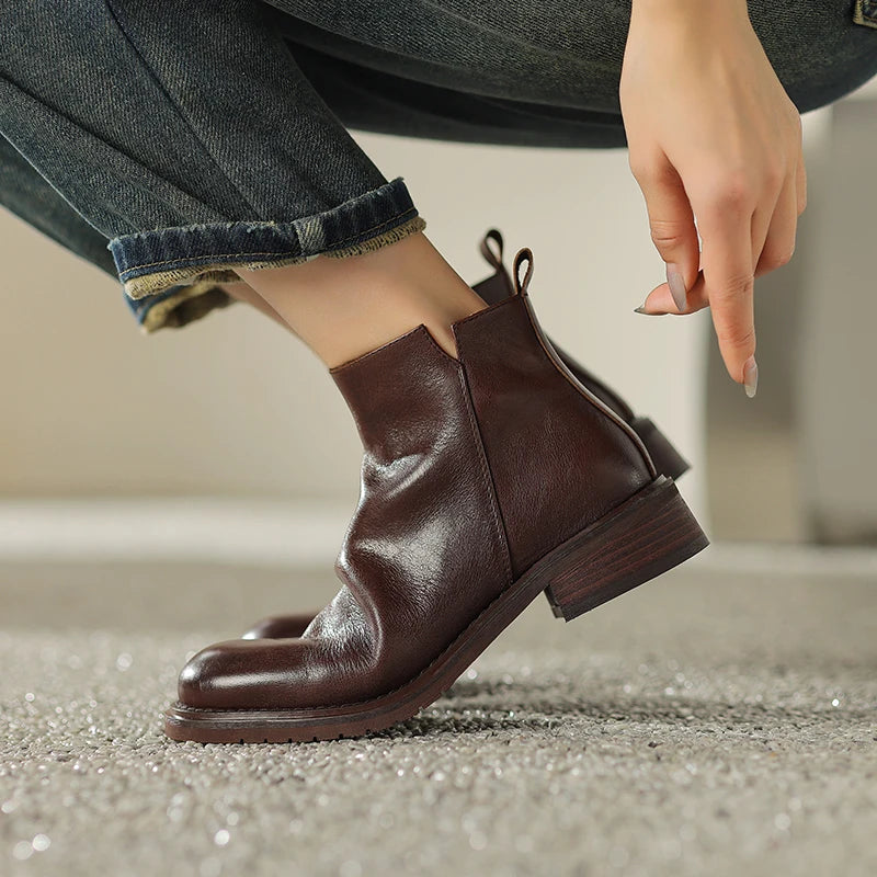 Leather Chelsea Retro Women Ankle Boots