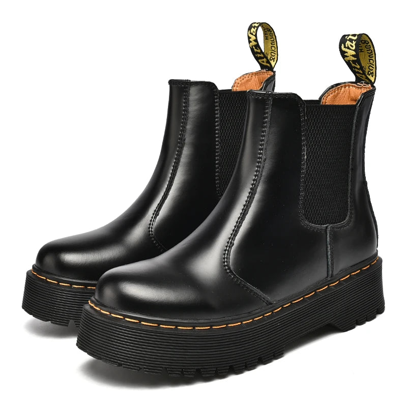 Women Retro Leather Chelsea High-Top Boots