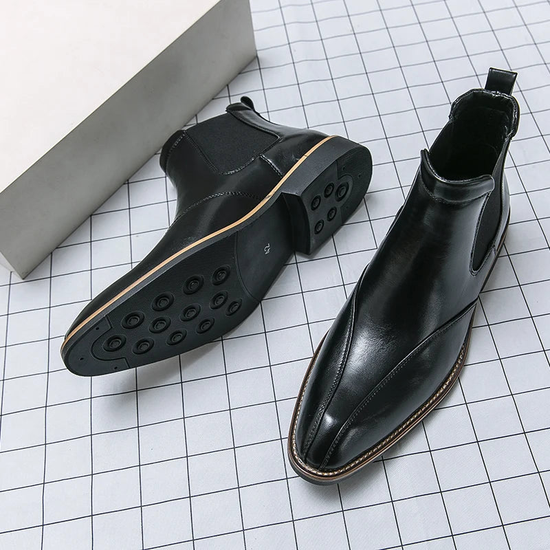 Men's high top leather boots anti slip outdoor leisure motorcycle men's shoes