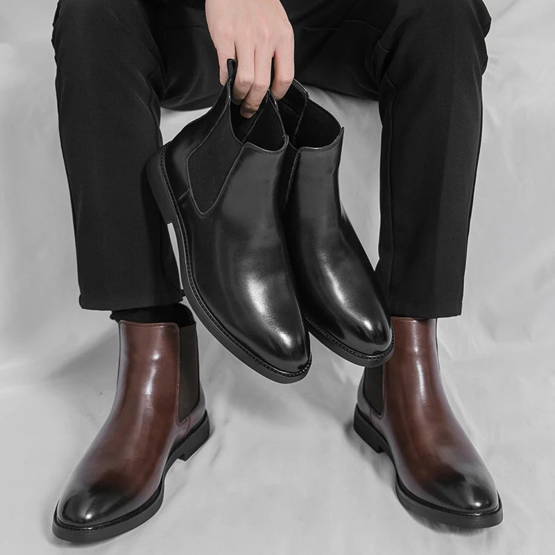 Men's Chelsea Boots Casual Ankle Boots Slip on Leather Walking Shoes for Men Fashion Winter Boots 2025 New Non-Slip Casual Shoes