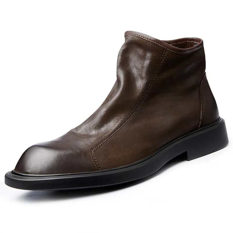 Warm Mens Genuine Leather Boots Retro British Trend Luxury Handmade Quality 2024 Winter Black Cow Suede Wedding Party Shoes Man