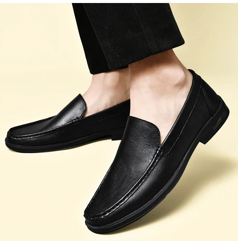 Genuine Leather Slip on Loafers Men Formal Dress Shoes Office Driving Wedding Party Mocasines Hombre Big Size Casual Shoes