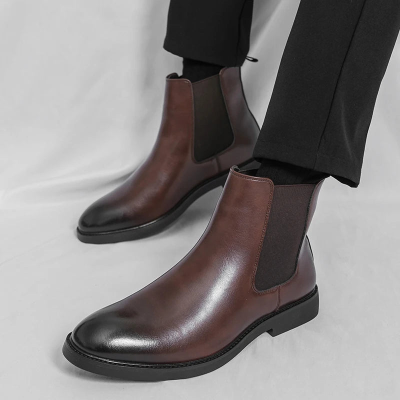 Men's Chelsea Boots Casual Ankle Boots Slip on Leather Walking Shoes for Men Fashion Winter Boots 2025 New Non-Slip Casual Shoes