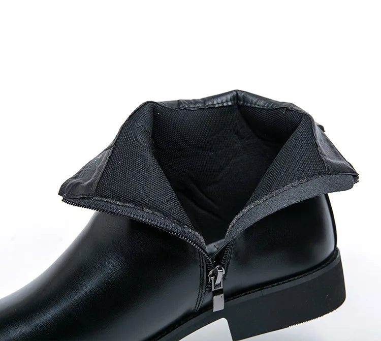 Men's Winter High-top Versatile Chelsea Boots Classic Soft and Comfortable Zippered Shoes Maximum Size 47 Black Leather Shoes