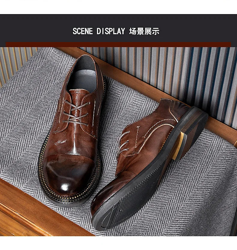 Lace-Up Men Shoes Men Dress Shoes Autumn Spring Summer Cowhide Men Flats Fashion High Quality Genuine Leather Casual Shoes Men