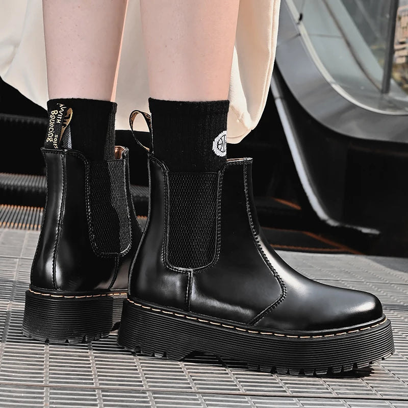 Women Retro Leather Chelsea High-Top Boots