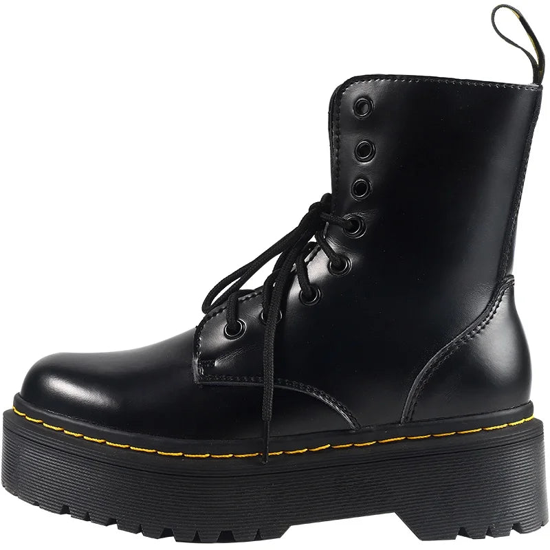 British Punk Style 8-Hole Motorcycle Boots: 2-Way Wear Chunky Platform with Front Zipper - Fashion Unisex All-Season Boots for