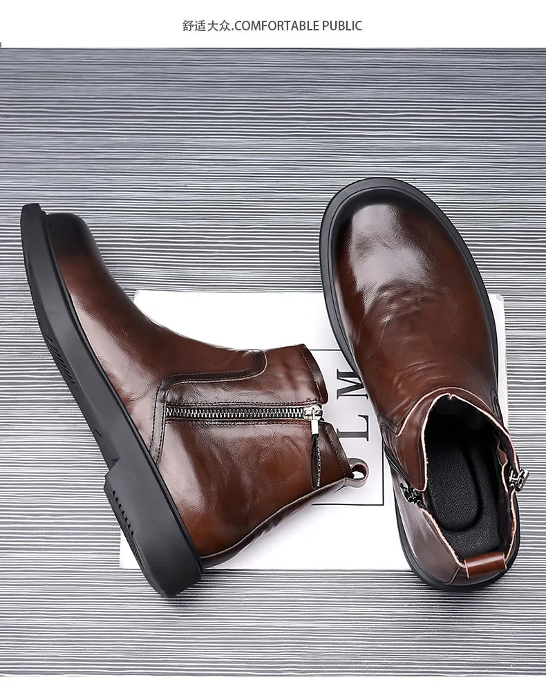 men fashion wedding party dress chelsea boots black brown original leather shoes cowboy autumn winter boot platform ankle botas