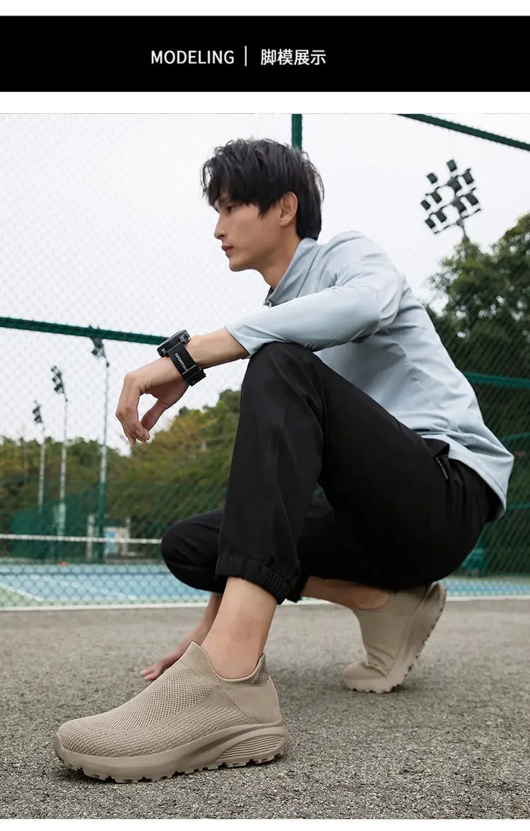 Outdoor Anti Slip Walking Men Shoes Summer Casual Sports Shoes Fashionable and Breathable Tennis Shoes Wide Foot Socks  Sneakers