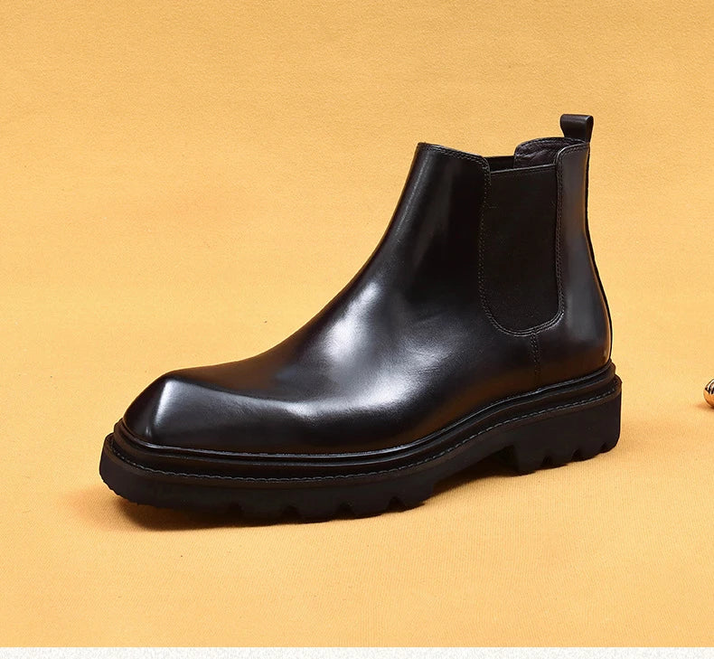Retro Mens Genuine Leather Boots Luxury Quality Handmade British Trend Platform Ankle Fashion Black Chelsea Business Shoes Man