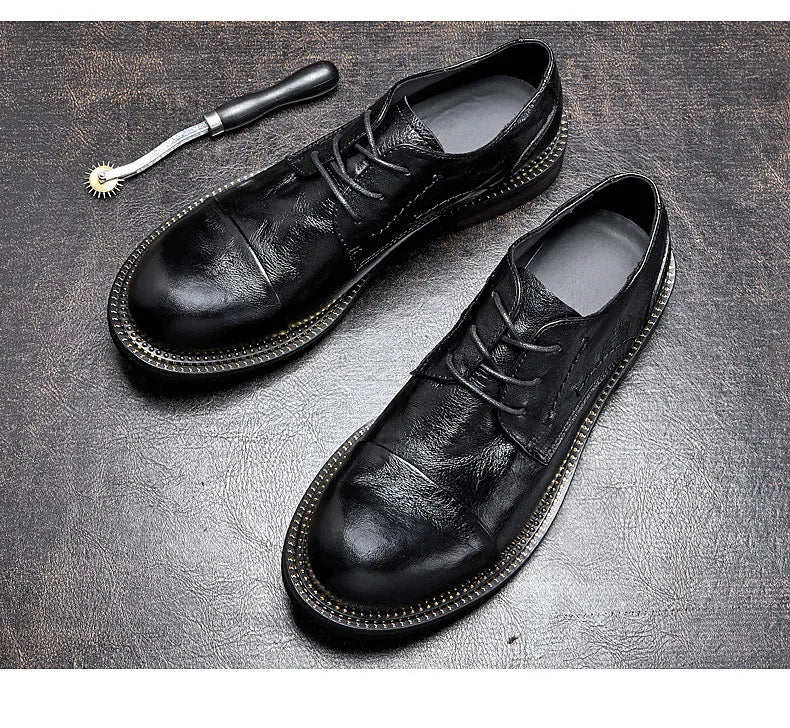 Lace-Up Men Shoes Men Dress Shoes Autumn Spring Summer Cowhide Men Flats Fashion High Quality Genuine Leather Casual Shoes Men