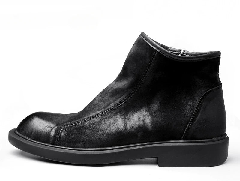 Warm Mens Genuine Leather Boots Retro British Trend Luxury Handmade Quality 2024 Winter Black Cow Suede Wedding Party Shoes Man