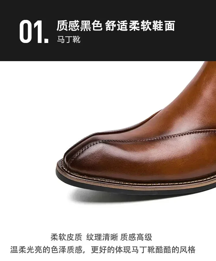 New Brown Chelsea Boots for Men Ankle Business Square Toe Slip-On Mens Boots  Size 38-45