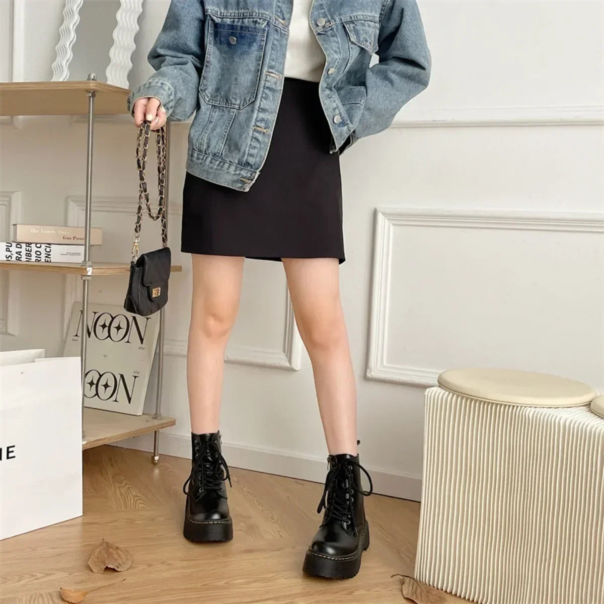 New Women Motorcycle Boots Casual Shoes Woman Leather Minimalist Classic Punk Female Goth Shoes Platform Boots Women Botas Mujer